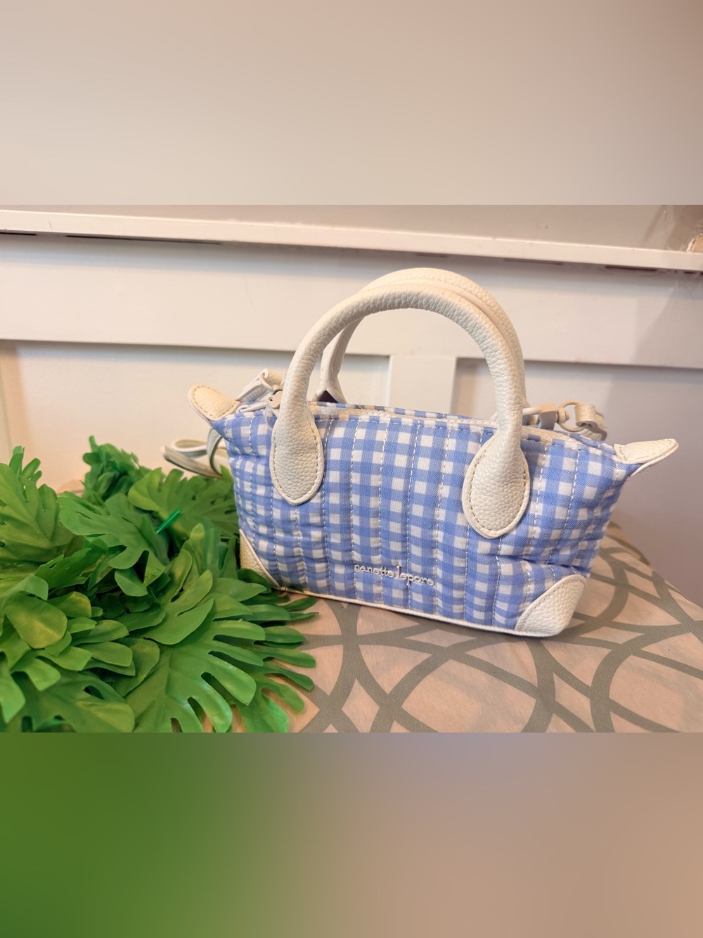 Nanette Lepore Blue Gingham Quilted Mini Satchel